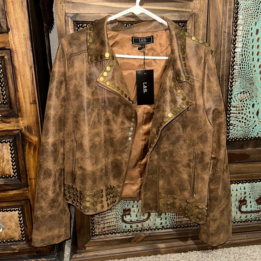 L&B Brown Suede Studded Jacket - Picture 2 of 5
